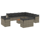 14 Piece Garden Sofa Set with Cushions Grey Poly Rattan - Front View