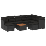 10 Piece Garden Sofa Set with Cushions Black Poly Rattan - Front View