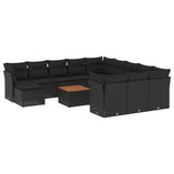 13 Piece Garden Sofa Set with Cushions Black Poly Rattan - Front View