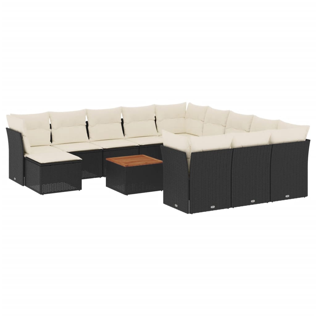 13 Piece Garden Sofa Set with Cushions Black Poly Rattan