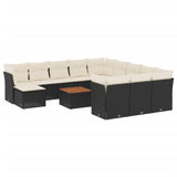 13 Piece Garden Sofa Set with Cushions Black Poly Rattan - Front View