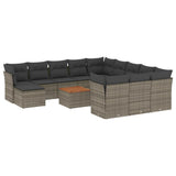 13 Piece Garden Sofa Set with Cushions Grey Poly Rattan - Front View