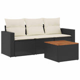 4 Piece Garden Sofa Set with Cushions Black Poly Rattan - Front View