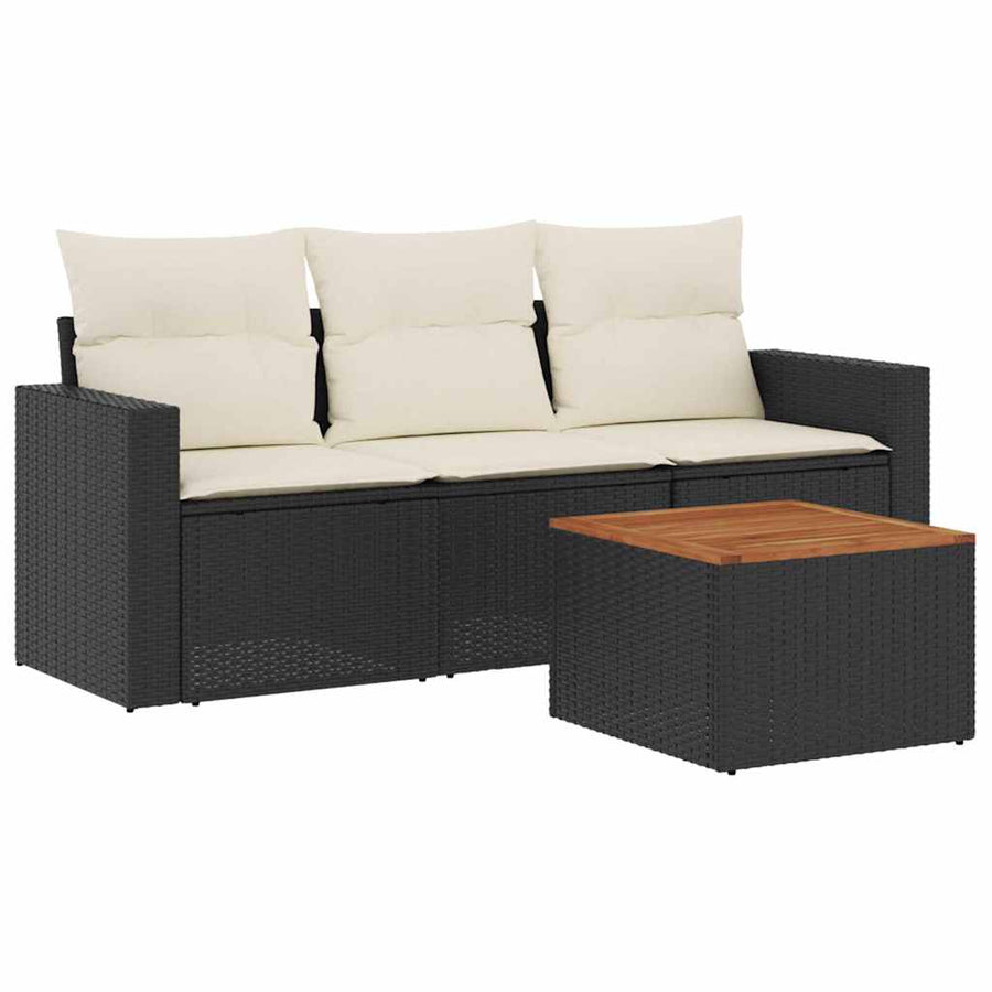 4 Piece Garden Sofa Set with Cushions Black Poly Rattan