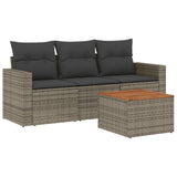 4 Piece Garden Sofa Set with Cushions Grey Poly Rattan - Front View