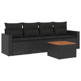 5 Piece Garden Sofa Set with Cushions Black Poly Rattan - Front View