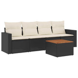 5 Piece Garden Sofa Set with Cushions Black Poly Rattan - Front View