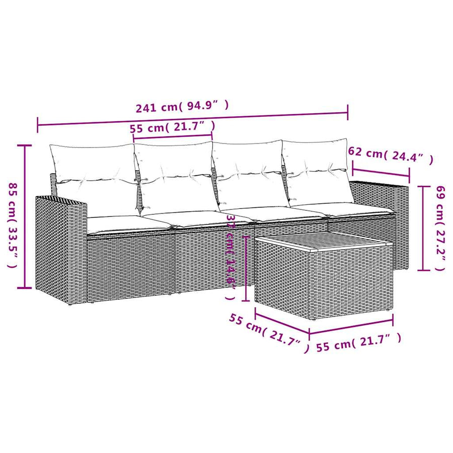 5 Piece Garden Sofa Set with Cushions Black Poly Rattan
