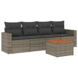 5 Piece Garden Sofa Set with Cushions Grey Poly Rattan - Front View