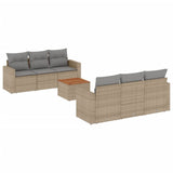 7 Piece Garden Sofa Set with Cushions Mix Beige Poly Rattan - Front View