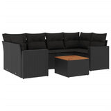 7 Piece Garden Sofa Set with Cushions Black Poly Rattan - Front View