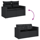 7 Piece Garden Sofa Set with Cushions Black Poly Rattan - 45-Degree Angle