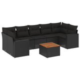 8 Piece Garden Sofa Set with Cushions Black Poly Rattan - Front View