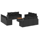 13 Piece Garden Sofa Set with Cushions Black Poly Rattan - Front View