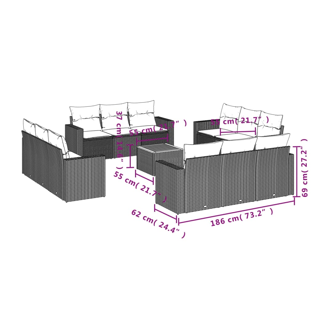 13 Piece Garden Sofa Set with Cushions Grey Poly Rattan