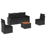 6 Piece Garden Sofa Set with Cushions Black Poly Rattan - Front View