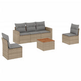 6 Piece Garden Sofa Set with Cushions Mix Beige Poly Rattan - Front View