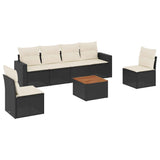 7 Piece Garden Sofa Set with Cushions Black Poly Rattan - Front View