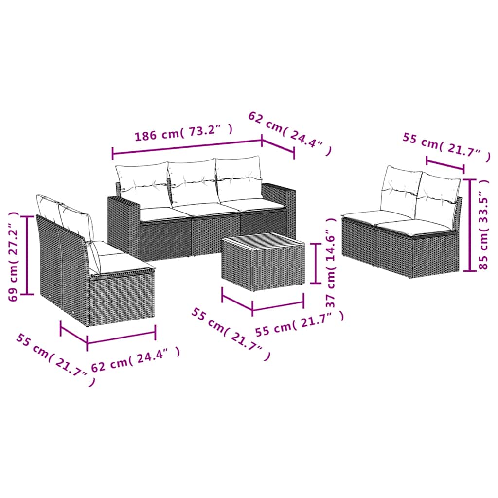 8 Piece Garden Sofa Set with Cushions Black Poly Rattan