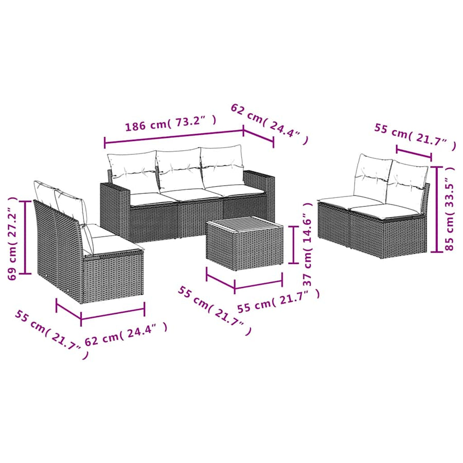 8 Piece Garden Sofa Set with Cushions Black Poly Rattan