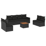 9 Piece Garden Sofa Set with Cushions Black Poly Rattan - Front View