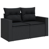 9 Piece Garden Sofa Set with Cushions Black Poly Rattan - Low Angle