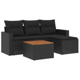 5 Piece Garden Sofa Set with Cushions Black Poly Rattan - Front View