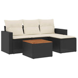 5 Piece Garden Sofa Set with Cushions Black Poly Rattan - Front View