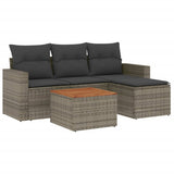 5 Piece Garden Sofa Set with Cushions Grey Poly Rattan - Front View