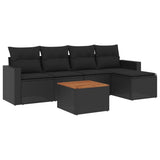 6 Piece Garden Sofa Set with Cushions Black Poly Rattan - Front View