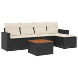 6 Piece Garden Sofa Set with Cushions Black Poly Rattan - Front View