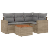 5 Piece Garden Sofa Set with Cushions Mix Beige Poly Rattan - Front View