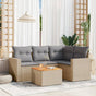 5 Piece Garden Sofa Set with Cushions Mix Beige Poly Rattan