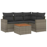 5 Piece Garden Sofa Set with Cushions Grey Poly Rattan - Front View