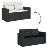 6 Piece Garden Sofa Set with Cushions Black Poly Rattan - 45-Degree Angle