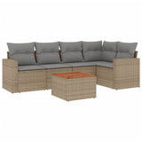 6 Piece Garden Sofa Set with Cushions Mix Beige Poly Rattan - Front View