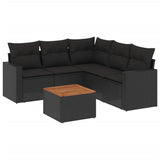 6 Piece Garden Sofa Set with Cushions Black Poly Rattan - Front View
