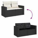6 Piece Garden Sofa Set with Cushions Black Poly Rattan - 45-Degree Angle