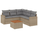 6 Piece Garden Sofa Set with Cushions Mix Beige Poly Rattan - Front View