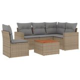 6 Piece Garden Sofa Set with Cushions Mix Beige Poly Rattan - Front View