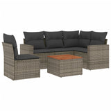 6 Piece Garden Sofa Set with Cushions Grey Poly Rattan - Front View