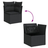 7 Piece Garden Sofa Set with Cushions Black Poly Rattan - Top-Down View