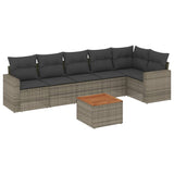 7 Piece Garden Sofa Set with Cushions Grey Poly Rattan - Front View