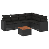 7 Piece Garden Sofa Set with Cushions Black Poly Rattan - Front View