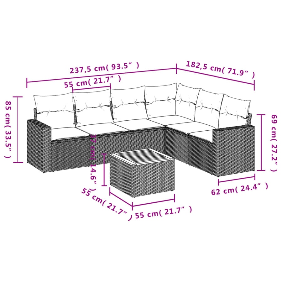 7 Piece Garden Sofa Set with Cushions Black Poly Rattan