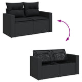 7 Piece Garden Sofa Set with Cushions Black Poly Rattan - 45-Degree Angle