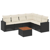 7 Piece Garden Sofa Set with Cushions Black Poly Rattan - Front View