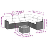 7 Piece Garden Sofa Set with Cushions Grey Poly Rattan - Low Angle