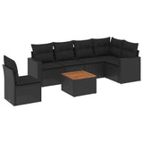 7 Piece Garden Sofa Set with Cushions Black Poly Rattan - Front View