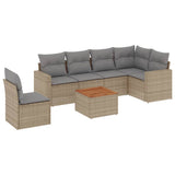 7 Piece Garden Sofa Set with Cushions Mix Beige Poly Rattan - Front View